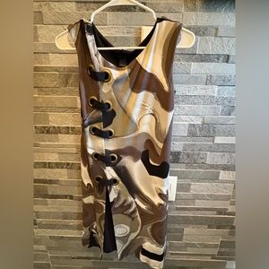 Eva Varro Asymmetrical Dress in Brown and Cream